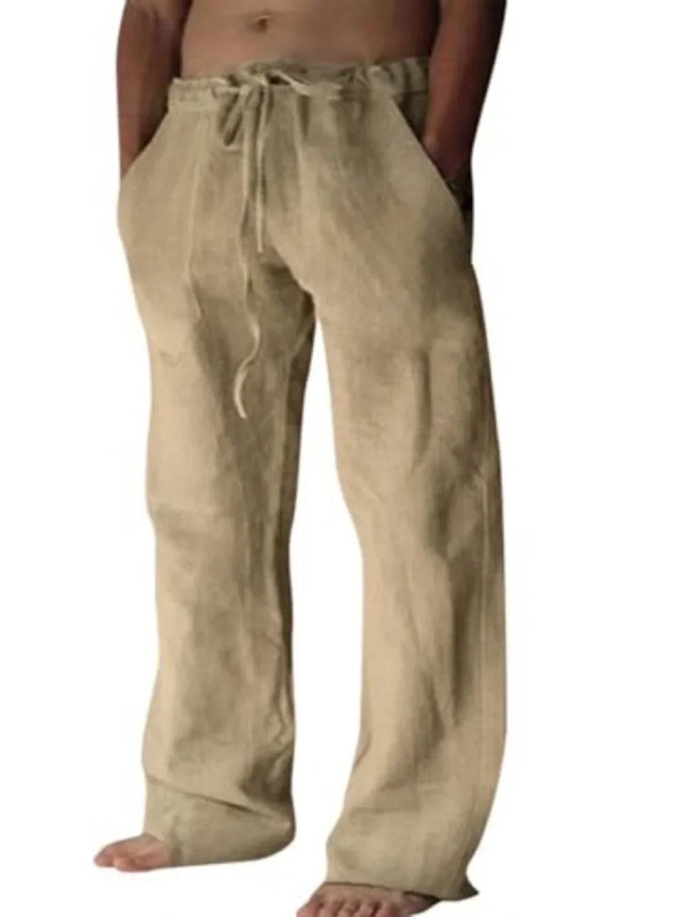 Cotton Linen Pants Men Casual Loose Fit Summer Drawstring Lounge Pants with